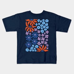 Red Blue Lilac Whimsical Flowers Kids T-Shirt